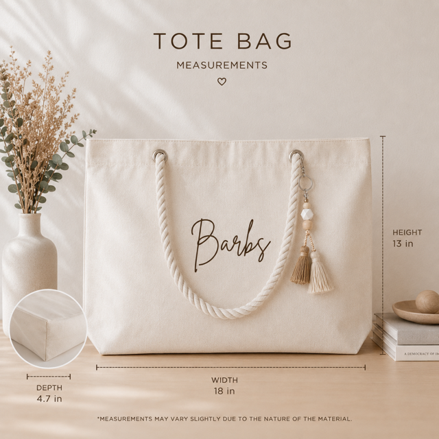 Personalized Natural Canvas Beach Tote Bag Set with Pouch, Rope Handles, Bridesmaid Gift