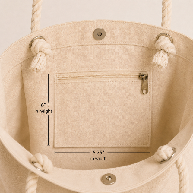 Personalized Natural Canvas Beach Tote Bag Set with Pouch, Rope Handles, Bridesmaid Gift